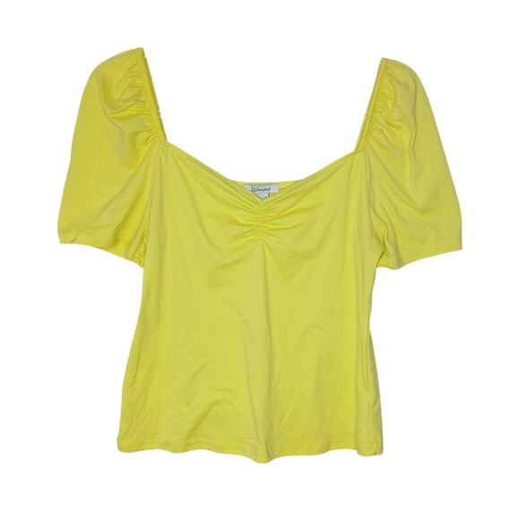 ReVamped Yellow Sweetheart Puff Sleeve Top Womens LG Y2K Flirty Preppy Cottage - Picture 1 of 8